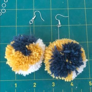 Medium sized blue, yellow, and white Pom earrings